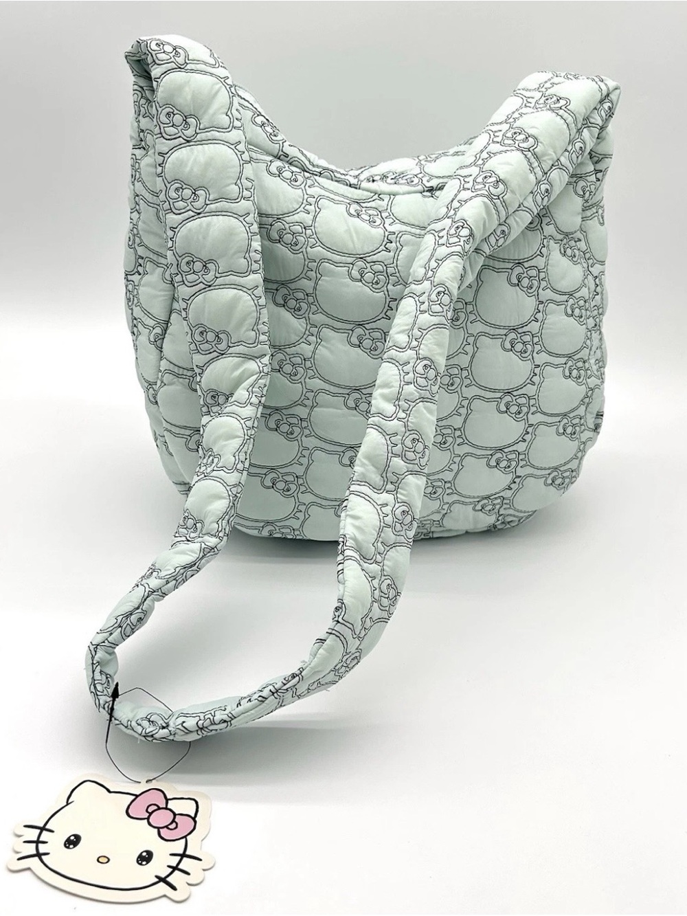 Hello Kitty Quilted Embroidered Zip Top Shoulder Bag Purse Tote Sanrio NWT